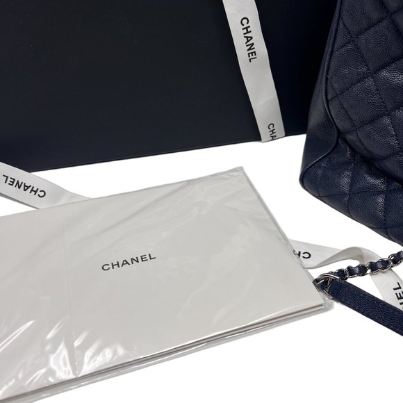 Chanel Large Matelassé Quilted Caviar Shopping Tote Bag Navy Dark Blue - Picture 5 of 17